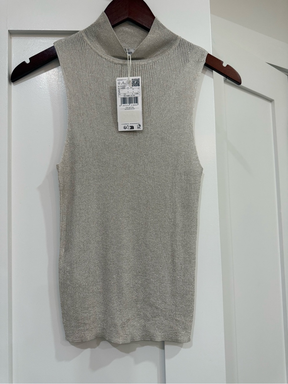 Mango Sleeveless Mock Neck Tank - Light Beige